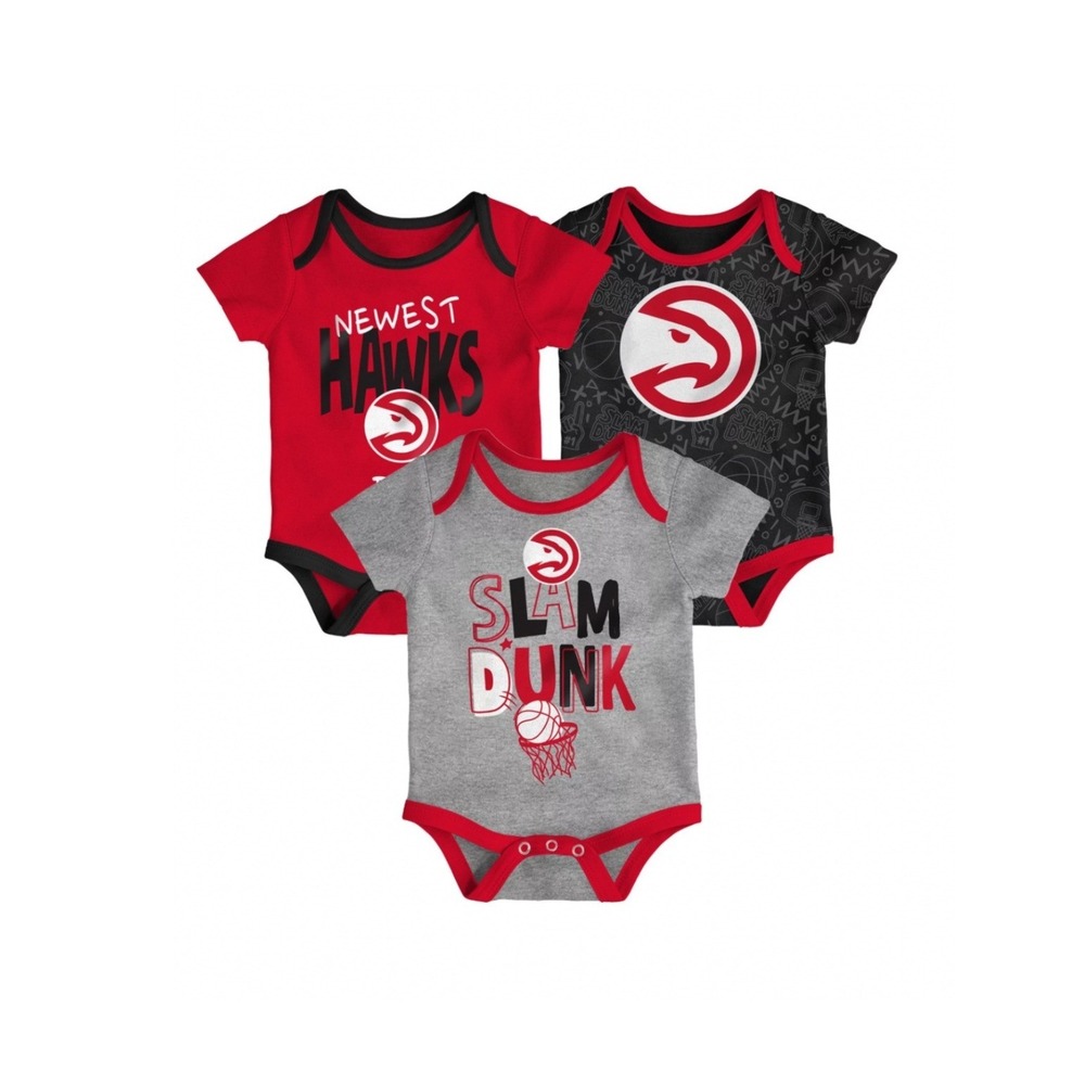 Atlanta Hawks NBA Baby 3-Pack Bodysuit Set Red Gray Black Short Sleeve Fan Gear